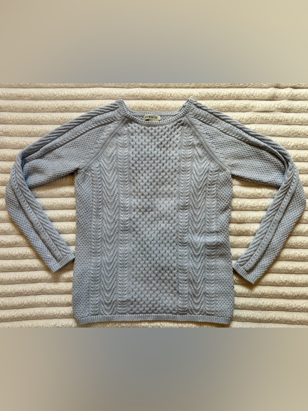 Orvis Women's Light Gray Cable Crew Sweater
